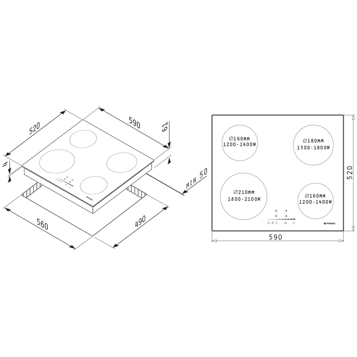 Pyramis 58IN 4011 Επαγωγική Εστία Αυτόνομη 59x52εκ. 034023801 ΕΩΣ 12 ΔΟΣΕΙΣ - Image 2