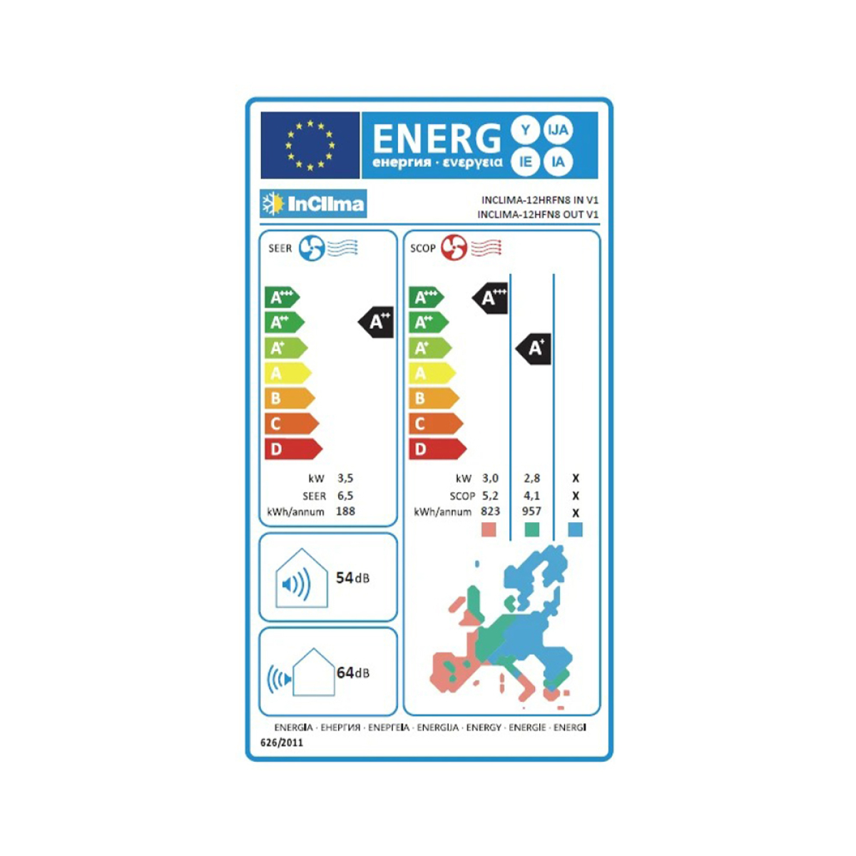 InClima 12HRFN8 IN V1/12HFN8 OUT V1 Κλιματιστικό Inverter 12000 BTU A++/A+ - Image 2