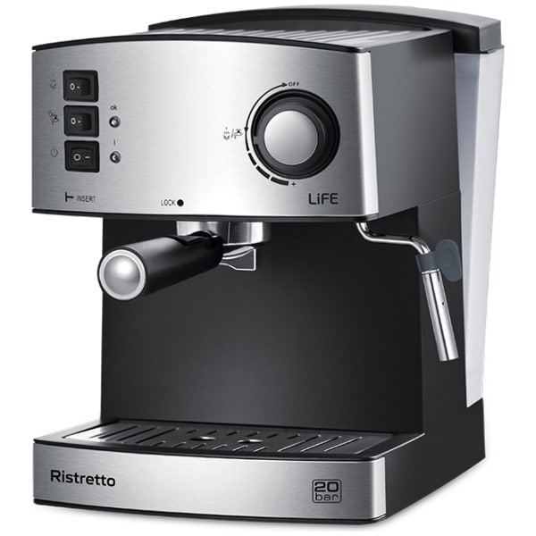 Life 221-0382 Ristretto Μηχανή Espresso 850W Πίεσης 20bar Ασημί ΕΩΣ 12 ΔΟΣΕΙΣ