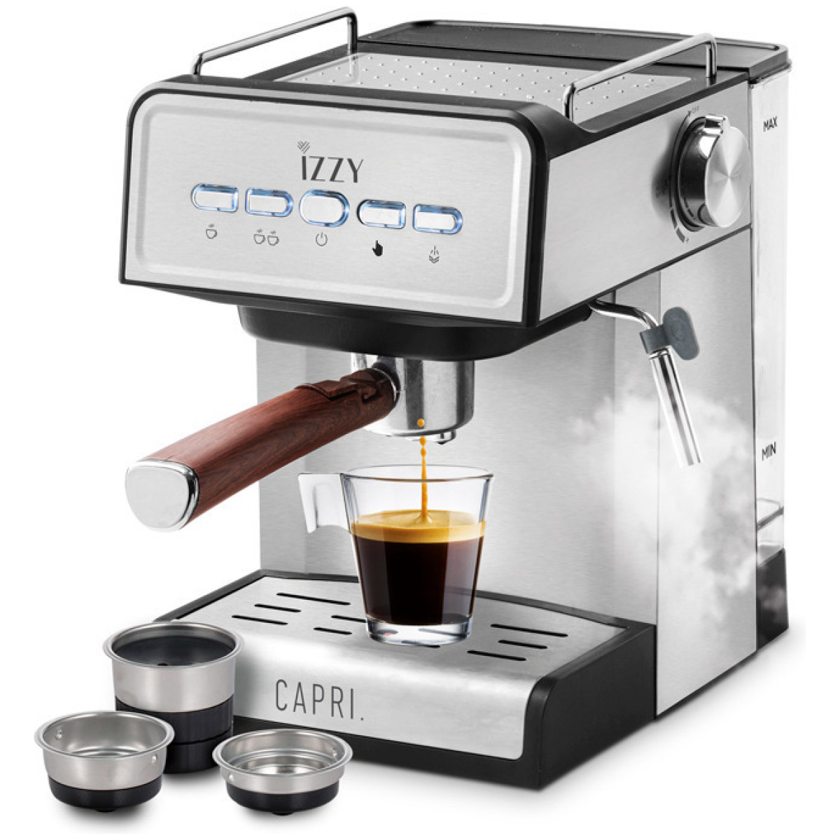 Izzy Capri IZ-6013 Αυτόματη Μηχανή Espresso 1000W Πίεσης 20bar Ασημί ΕΩΣ 12 ΔΟΣΕΙΣ - Image 2