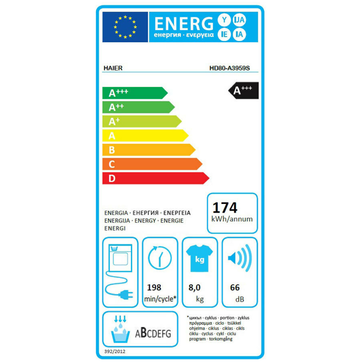 Haier HD80-A3959-S Στεγνωτήριο 8kg A+++ με Αντλία Θερμότητας ΕΩΣ 12 ΔΟΣΕΙΣ - Image 3