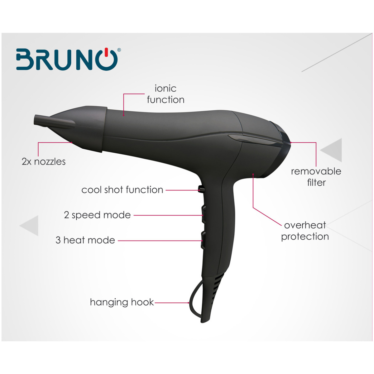 BRUNO BRN-0005 Σεσουάρ Μαλλιών με Ιονιστή 2200Watt ΕΩΣ 12 ΔΟΣΕΙΣ - Image 3