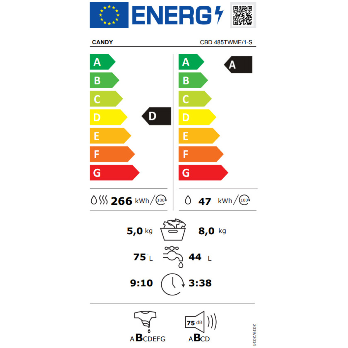 CANDY CBD 485TWME/1-S Πλυντήριο-Στεγνωτήριο Ρούχων Εντοιχιζόμενο 8kg/5kg A/D ΕΩΣ 12 ΔΟΣΕΙΣ - Image 3