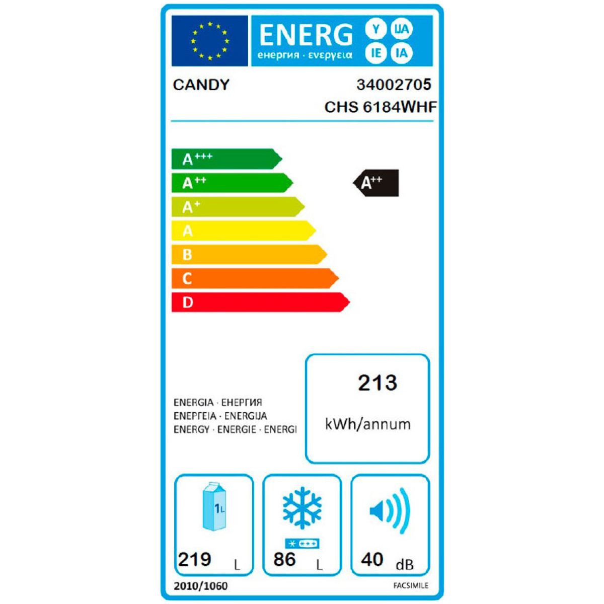 CANDY CHS 6184 WHF Ψυγειοκαταψύκτης Λευκός Α++ ΕΩΣ 12 ΔΟΣΕΙΣ - Image 2