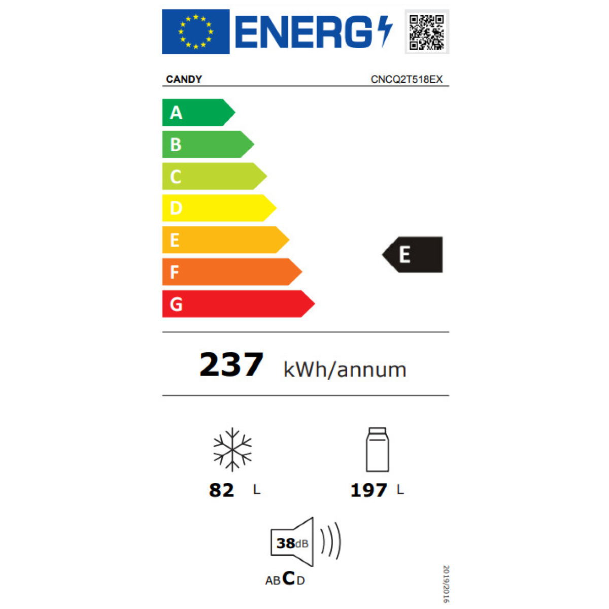 Ψυγειοκαταψύκτης CANDY CNCQ2T518EX Νo Frost 279 Lt Inox ΕΩΣ 12 ΔΟΣΕΙΣ - Image 8