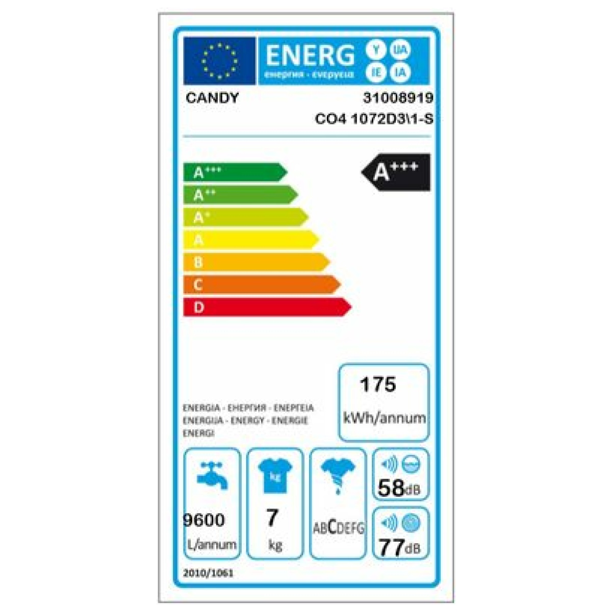 CANDY CO41072D3/1-S Πλυντήριο Ρούχων 7KG Α+++ ΕΩΣ 12 ΔΟΣΕΙΣ - Image 2
