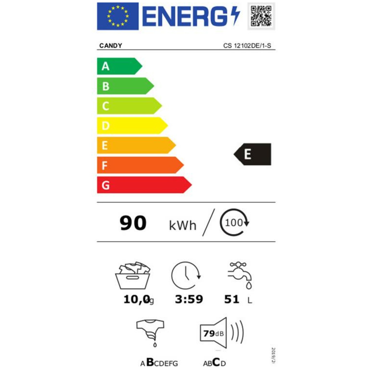 Candy CS 12102DE/1-S Πλυντήριο Ρούχων 10kg 1200 Στροφών ΕΩΣ 12 ΔΟΣΕΙΣ - Image 2