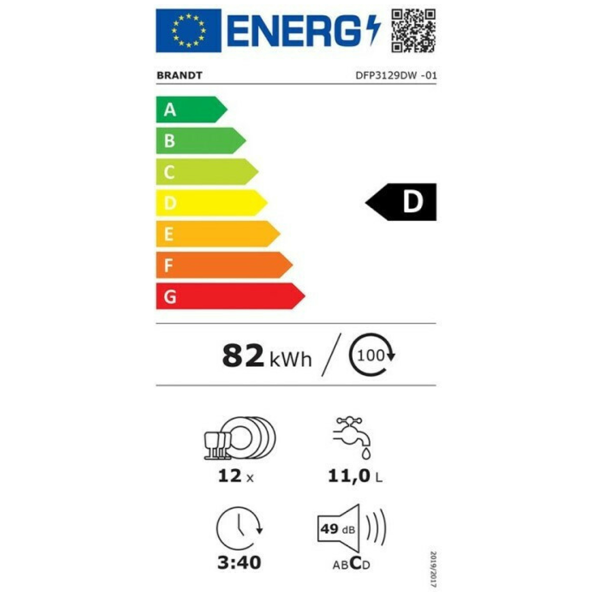 Πλυντήριο Πιάτων Brandt 60cm DFP3129DW Λευκο ΕΩΣ 12 ΔΟΣΕΙΣ - Image 3