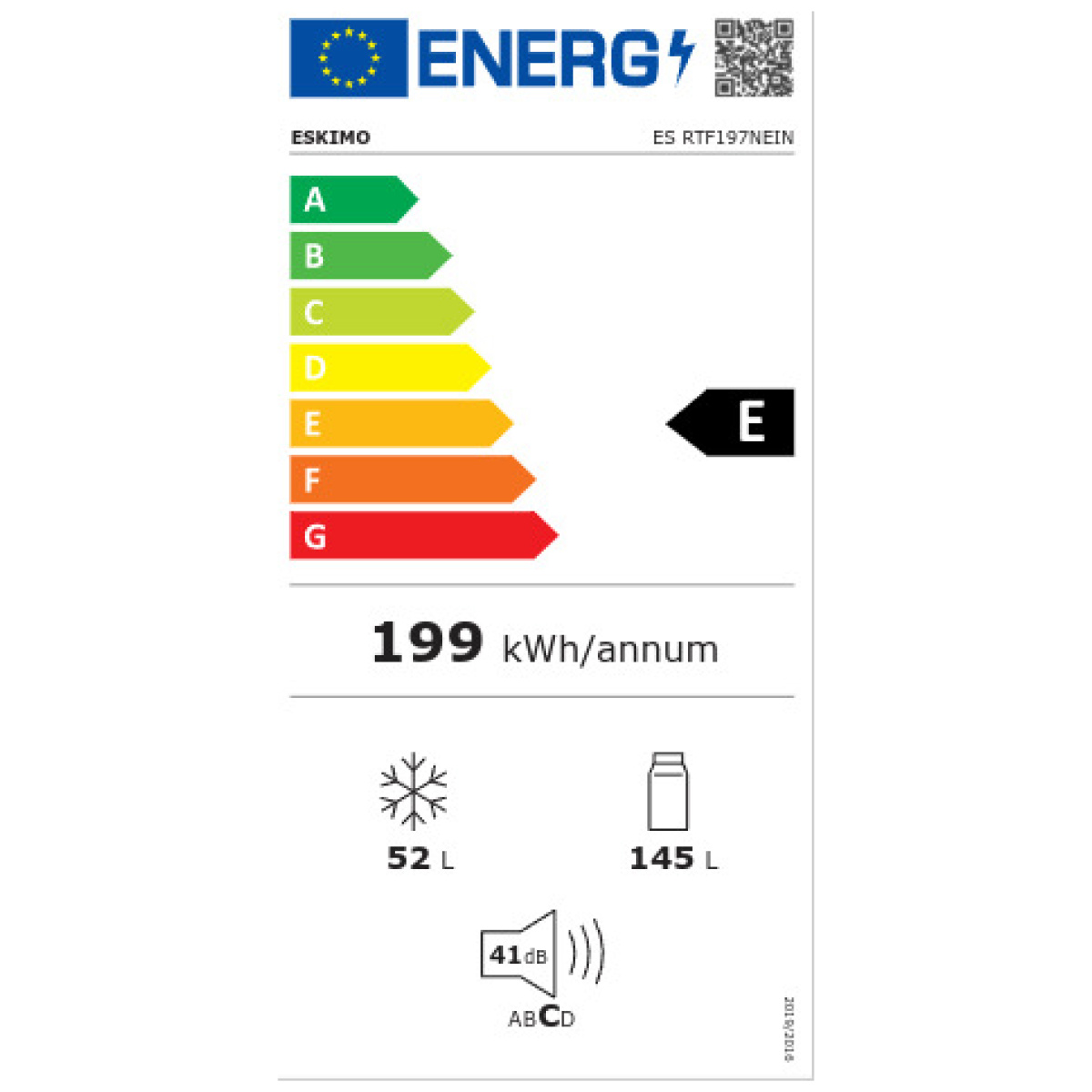 ΨΥΓΕΙΟ ΔΙΠΟΡΤΟ ESKIMO ES RTF197NEW INOX NO FROST 142.5X54.5X56CM 198LT ΕΩΣ 12 ΔΟΣΕΙΣ - Image 3