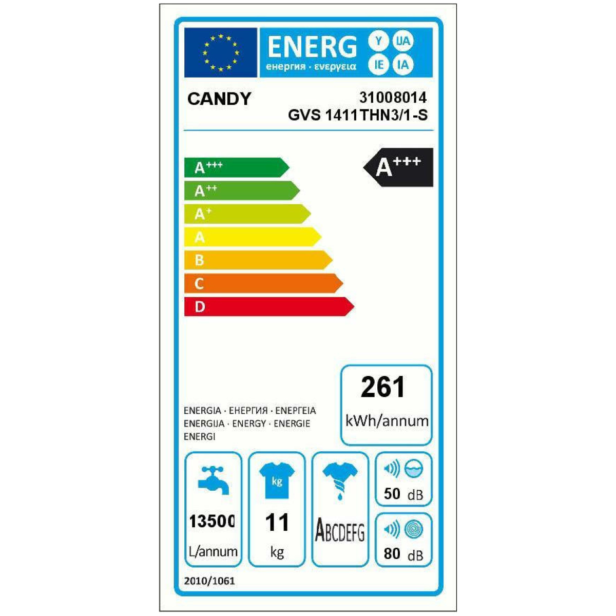 CANDY GVS 14 11THN3/1-S Πλυντήριo Ρούχων 11kg A+++ ΕΩΣ 12 ΔΟΣΕΙΣ - Image 2