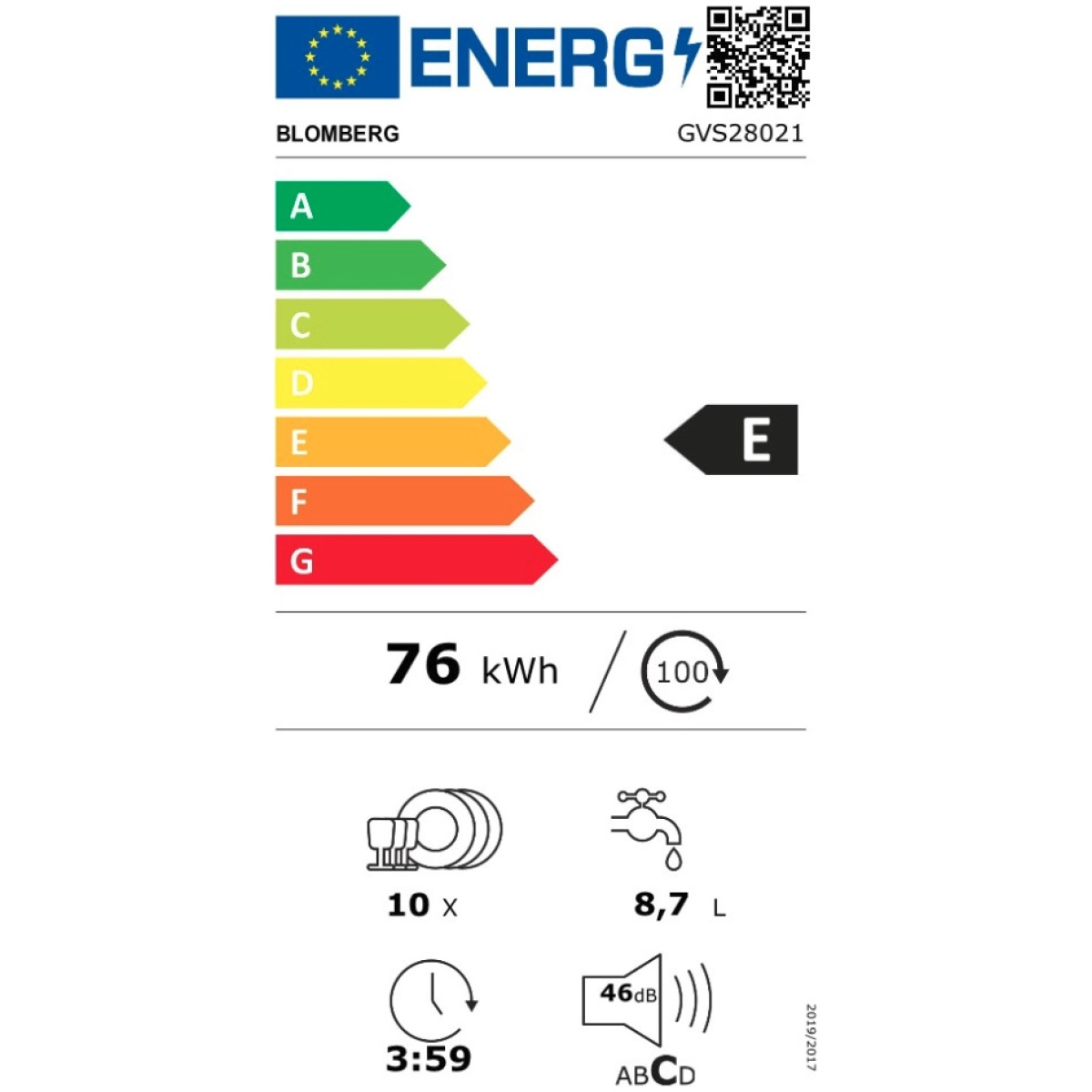 BLOMBERG GVS28021 Πλήρως Εντοιχιζόμενο Πλυντήριο Πιάτων για 10 Σερβίτσια Π44.8xY81.8εκ. Λευκό ΕΩΣ 12 ΔΟΣΕΙΣ - Image 2