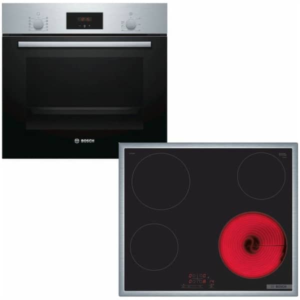 BOSCH HBF154ES0 + PKE645BB2E Φούρνος άνω Πάγκου 66lt με Κεραμικές Εστίες Π59.4εκ. Inox ΕΩΣ 12 ΔΟΣΕΙΣ