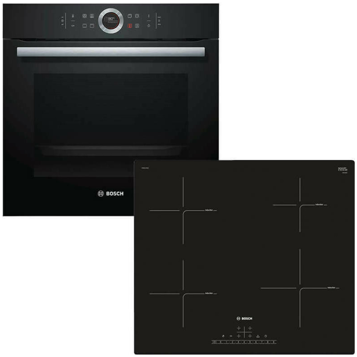 BOSCH HBG633BB1 + PUE611FB1E Φούρνος άνω Πάγκου 71lt με Εστίες Επαγωγικές ΕΩΣ 12 ΔΟΣΕΙΣ - Image 1