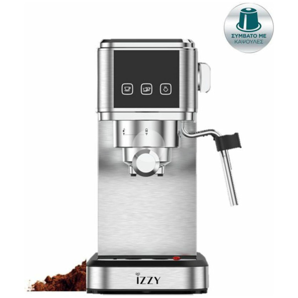 Izzy Ημιαυτόματη Μηχανή Espresso 1350W Πίεσης 20bar Ασημί IZ-6015 (ΕΩΣ 12 ΔΟΣΕΙΣ)