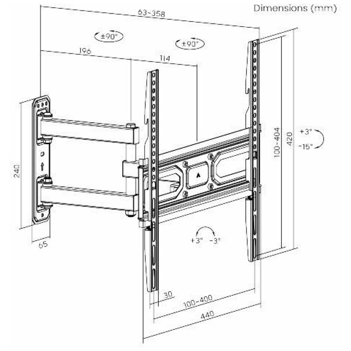 BRATECK επιτοίχια βάση LPA78-443 για τηλεόραση 32-55", full motion, 35kg ΕΩΣ 12 ΔΟΣΕΙΣ - Image 3