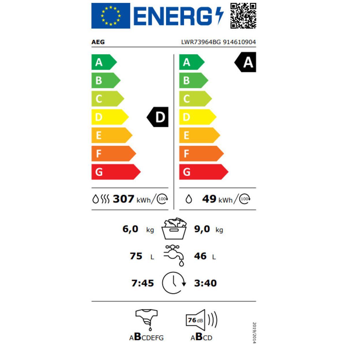 AEG LWR73964BG Πλυντήριο-Στεγνωτήριο Ρούχων 9kg/6kg Ατμού 1600 Στροφές ΕΩΣ 12 ΔΟΣΕΙΣ - Image 3