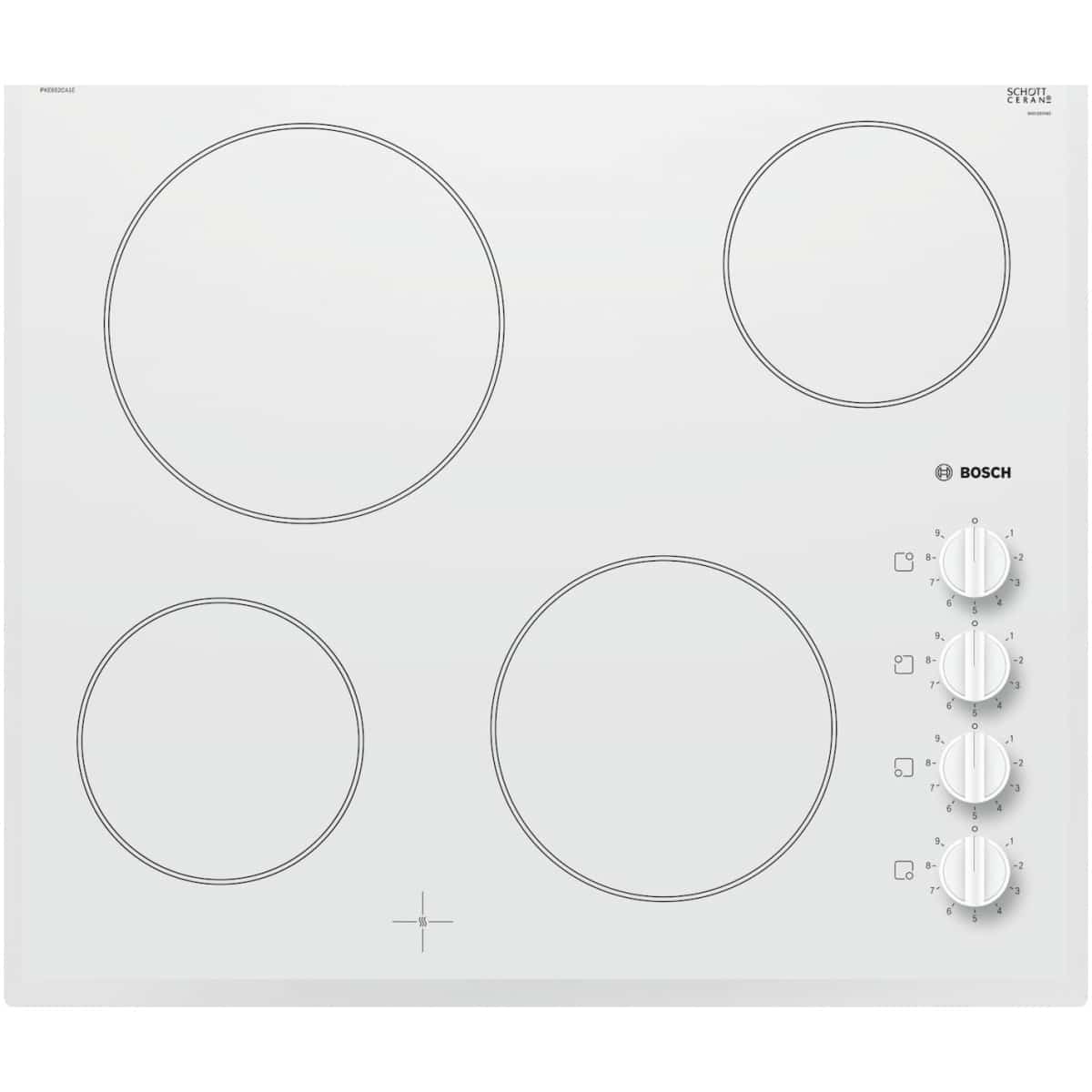 BOSCH PKE652CA1E Εστία Αυτόνομη Κεραμική Άσπρη 4 θέσεων με διακόπτες ΕΩΣ 12 ΔΟΣΕΙΣ - Image 1
