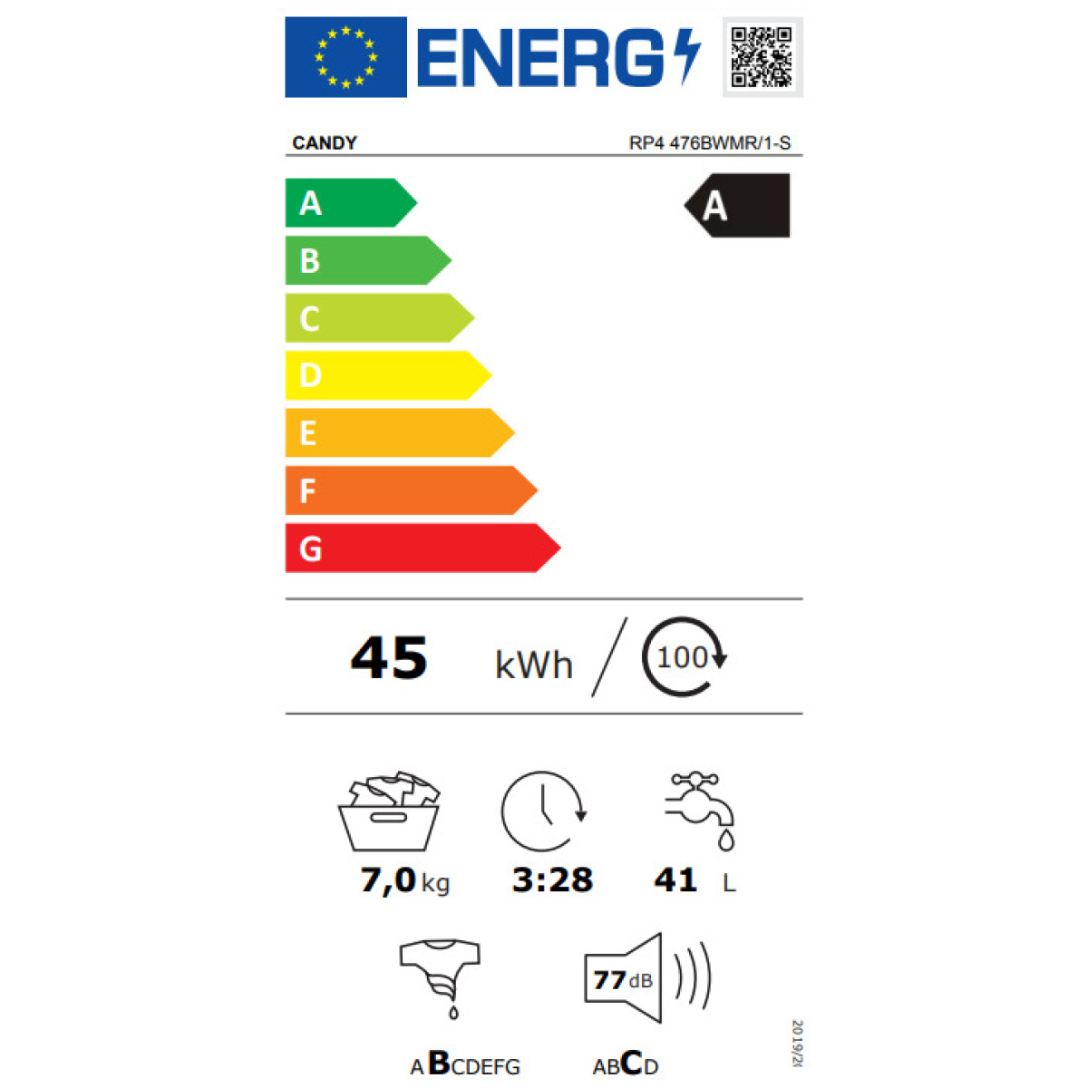 CANDY RP4 476BWMR/1-S Πλυντήριο Ρούχων 7kg 1400 Στροφών A ΕΩΣ 12 ΔΟΣΕΙΣ - Image 2