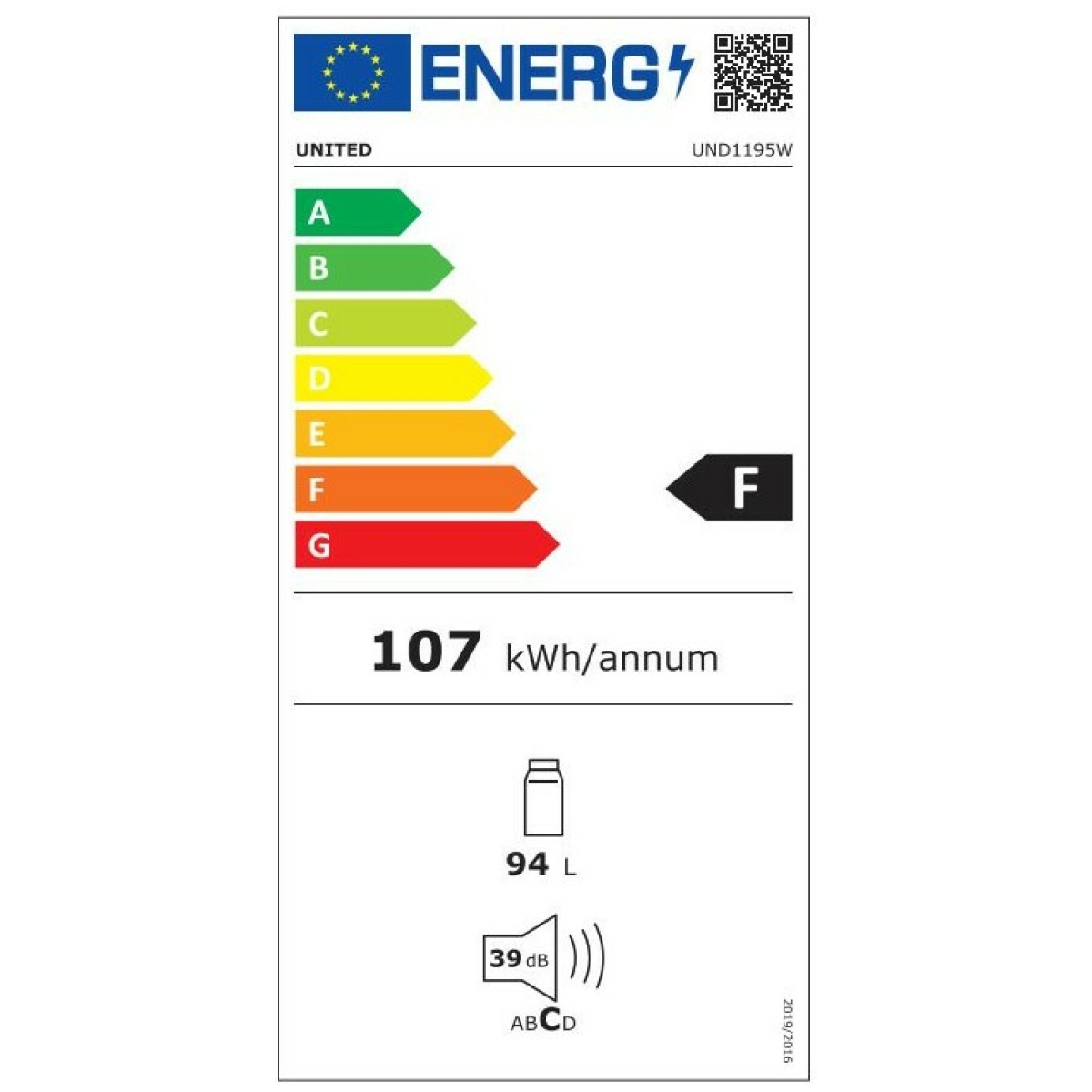 UNITED UND1195W Μονόπορτο Ψυγείο 94lt Υ84xΠ47.5xΒ44.7εκ. Λευκό F ΕΩΣ 12 ΔΟΣΕΙΣ - Image 3