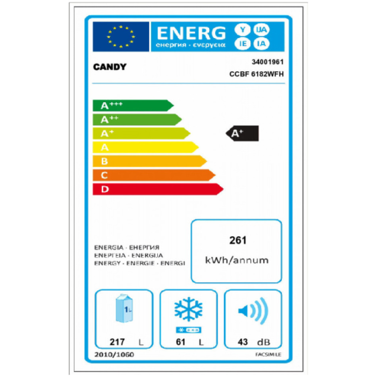 CANDY CCBF 6182 WFH Ψυγειοκαταψύκτης NoFrost Λευκός A+ ΕΩΣ 12 ΔΟΣΕΙΣ - Image 2