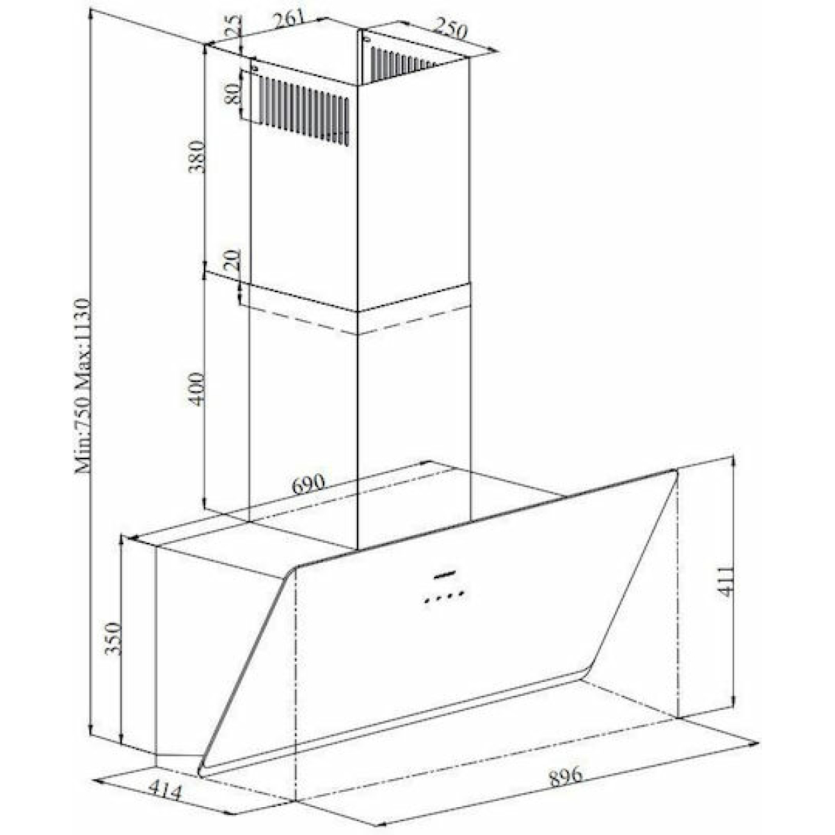 DAVOLINE Shape 90 Μαύρος Απορροφητήρας Κάθετος 90cm ΕΩΣ 12 ΔΟΣΕΙΣ - Image 3