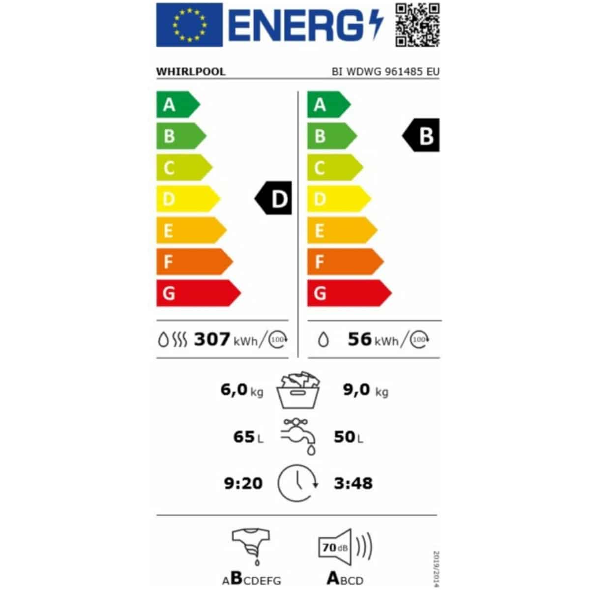Whirlpool Εντοιχιζόμενο BI WDWG 961485 EU  Πλυντήριο Στεγνωτήριο 9-6 κιλών 1400 Στροφών - Image 2