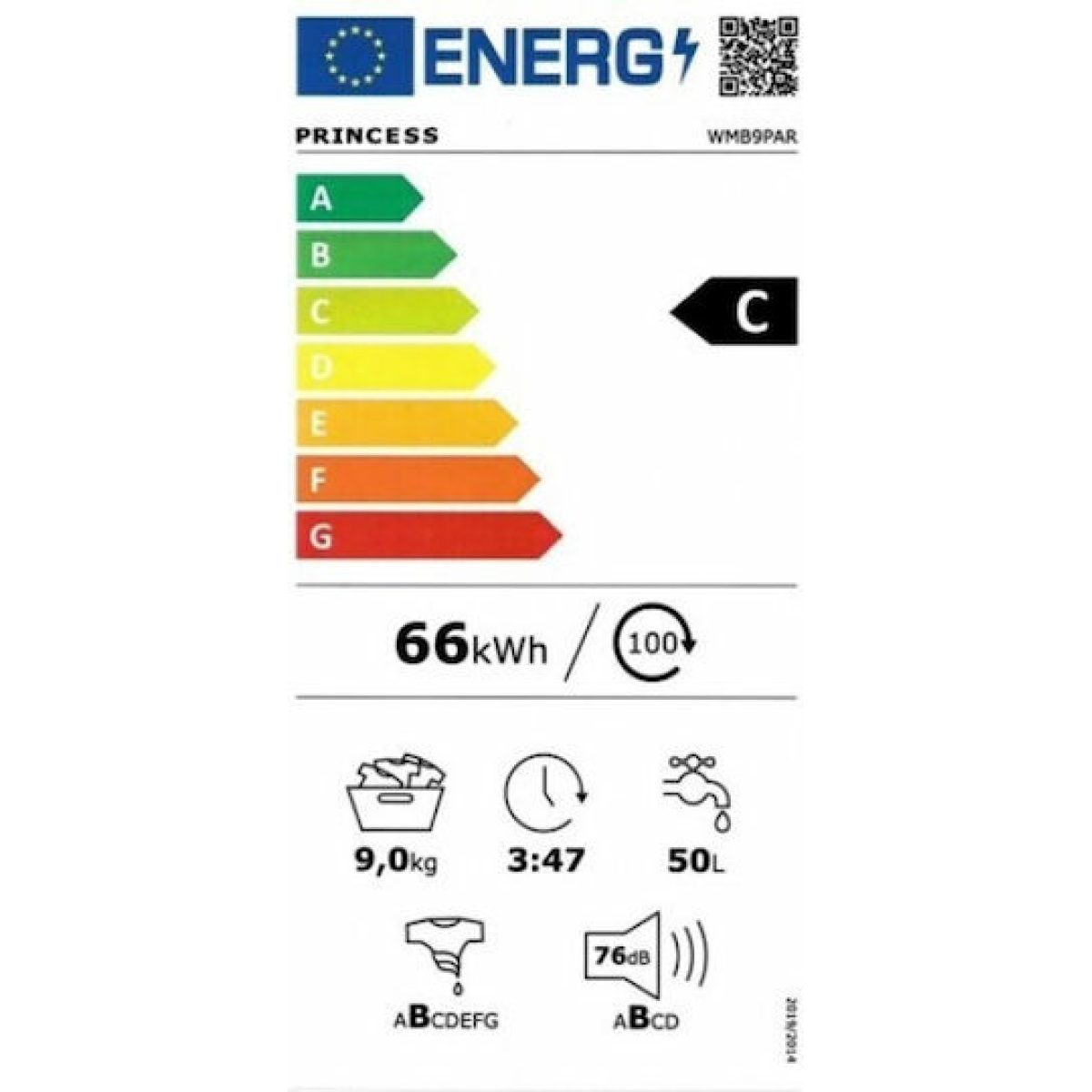 Princess WMBT9PAR Πλυντήριο Ρούχων 9kg με Τεχνολογία Ατμού 1400 Στροφών - Image 2