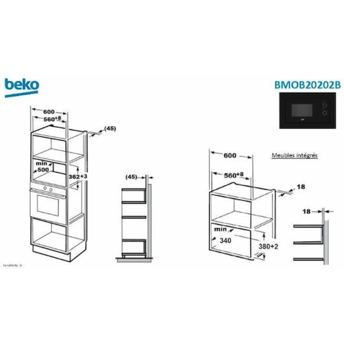 Beko Εντοιχιζόμενος Φούρνος Μικροκυμάτων 20lt Μαύρος BMOB20202B - Image 3