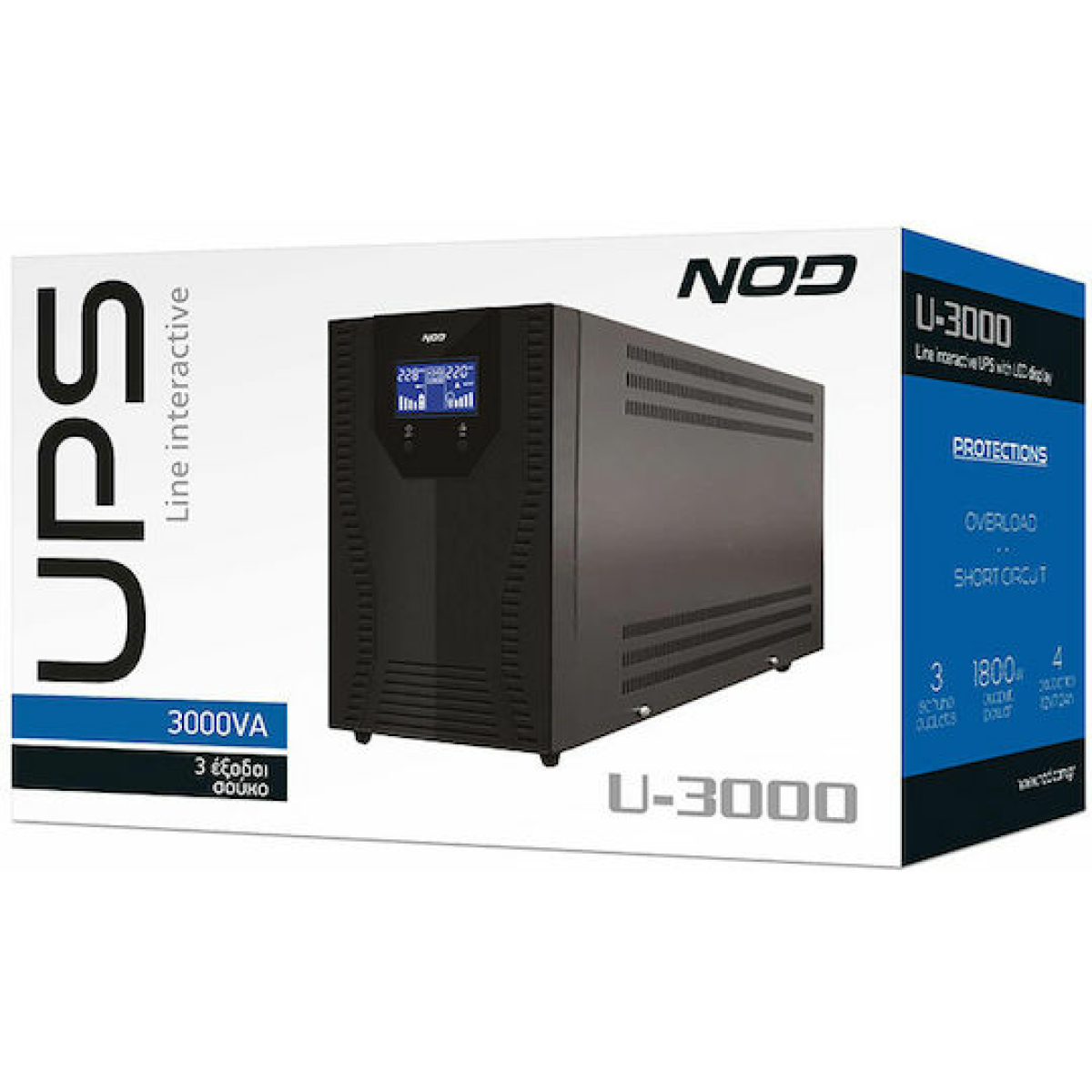 NOD U-3000 UPS Line-Interactive 3000VA 1800W με 3 Schuko Πρίζες 141-0182 - Image 2