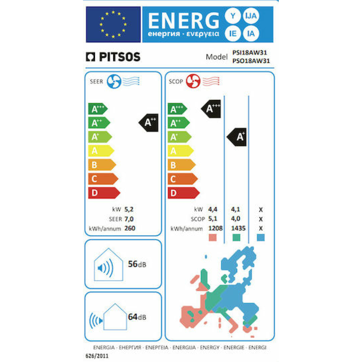 Pitsos Ιόλη Premium Κλιματιστικό Inverter 18000 BTU A++/A+ με Ιονιστή και WiFi PSI18AW31/PSO18AW31 - Image 2