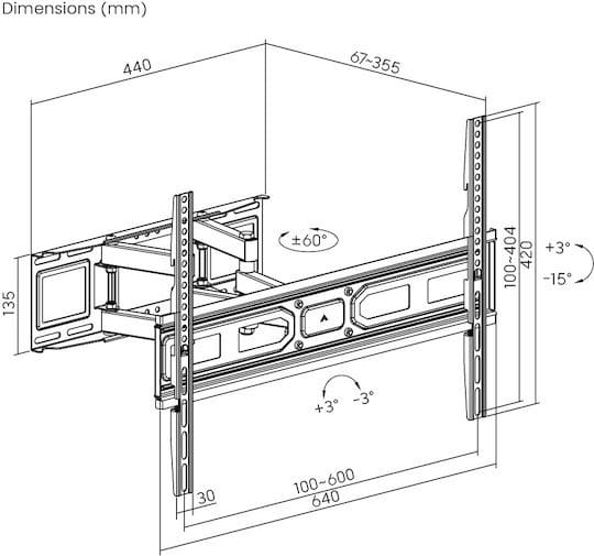 POWERTECH PT-1130 4 Powertech PT-1130 Βάση Τηλεόρασης Τοίχου με Βραχίονα έως 80" και 40kg Μαύρο - Image 2