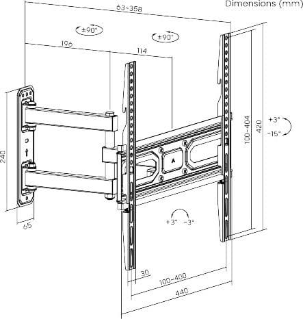 POWERTECH PT-1131 4 Powertech PT-1131 Βάση Τηλεόρασης Τοίχου έως 55" και 35kg Μαύρο - Image 3