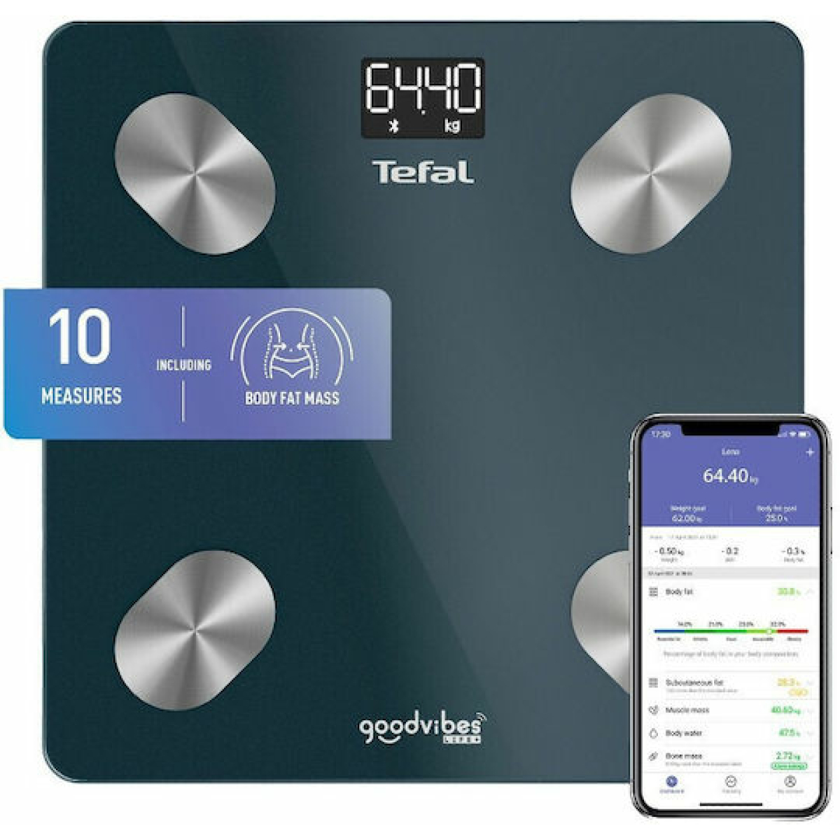Tefal Goodvibes Life+ Smart Ζυγαριά με Λιπομετρητή & Bluetooth σε Μπλε χρώμα BM9620S1 - Image 3