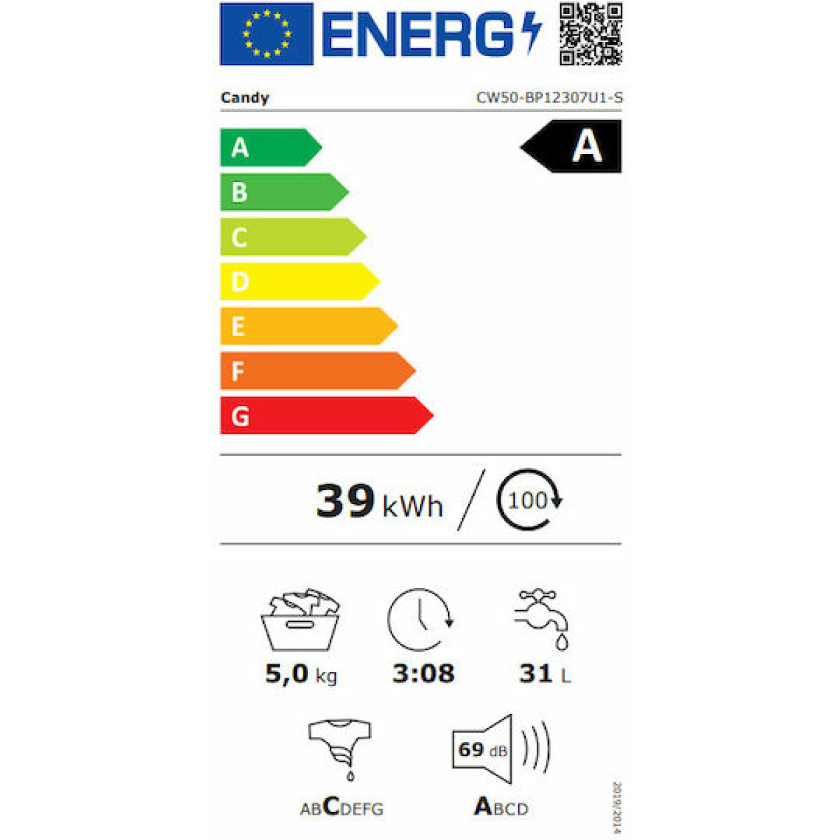 Candy Πλυντήριο Ρούχων 5kg 1200 Στροφών CW50-BP12307U1-S - Image 2