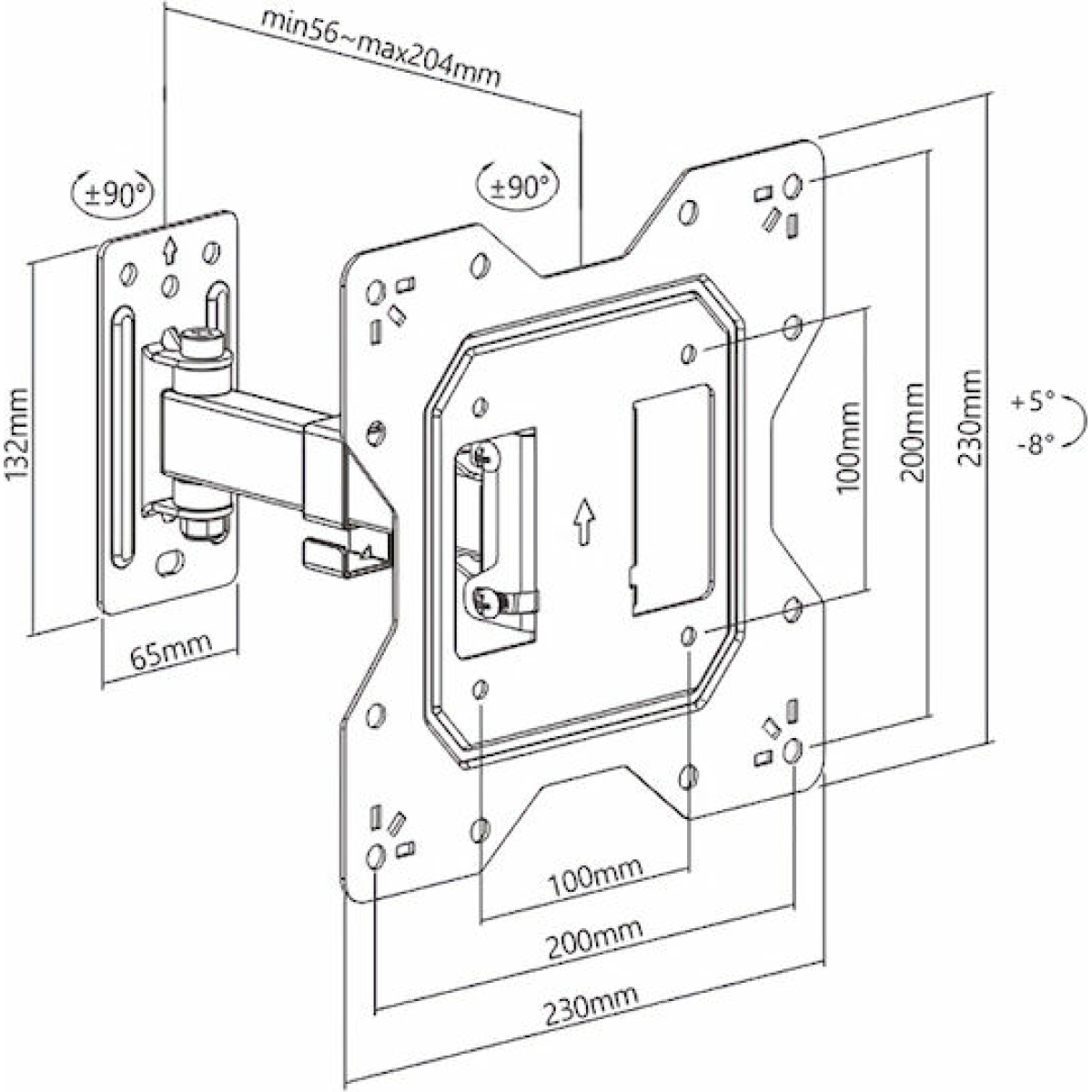 Powertech PT-1128 Βάση Τηλεόρασης Τοίχου με Βραχίονα έως 43" και 30kg Μαύρο - Image 2