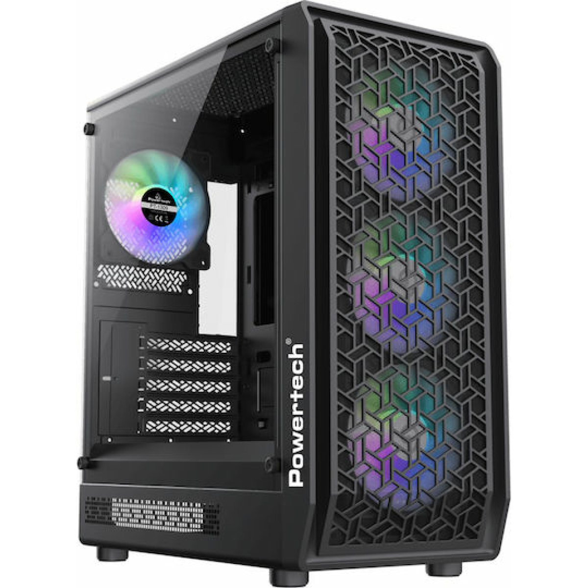 Powertech PT-1309 Gaming Midi Tower Κουτί Υπολογιστή με Πλαϊνό Παράθυρο και RGB Φωτισμό Μαύρο - Image 1