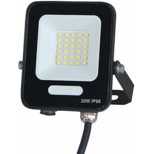 Eurolamp Στεγανός Προβολέας LED 20W Ψυχρό Λευκό 6500K IP66 147-69003