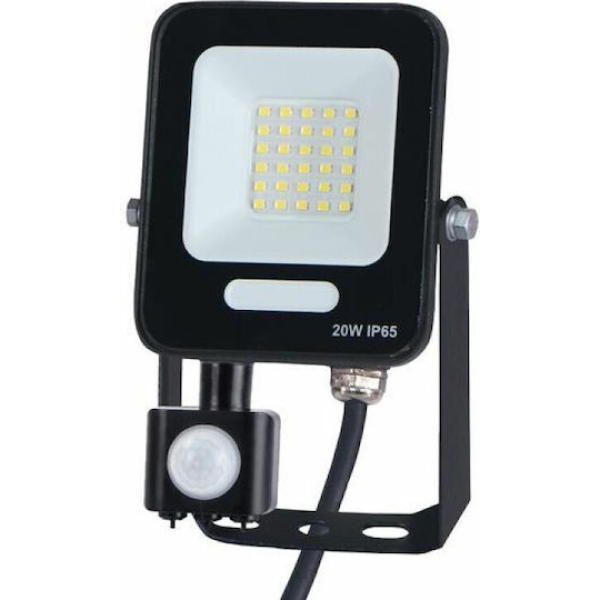 Eurolamp Στεγανός Προβολέας LED 20W Ψυχρό Λευκό 6500K με Αισθητήρα Κίνησης IP54 147-69063