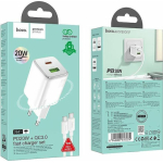 Hoco Φορτιστής με Θύρα USB-A και Θύρα USB-C και Καλώδιο USB-C - USB-C 20W Power Delivery / Quick Charge 3.0 Λευκός (N41 Almighty) - Image 3