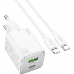 Hoco Φορτιστής με Θύρα USB-A και Θύρα USB-C και Καλώδιο USB-C - USB-C 20W Power Delivery / Quick Charge 3.0 Λευκός (N41 Almighty)